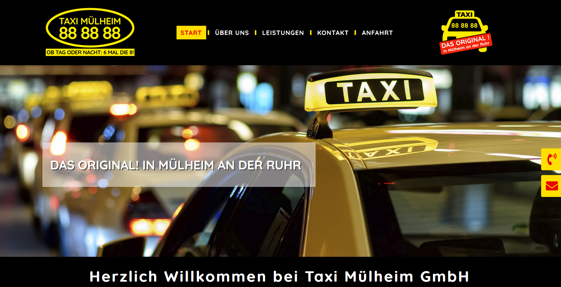 Screenshot der Webseite von taxi Mülheim